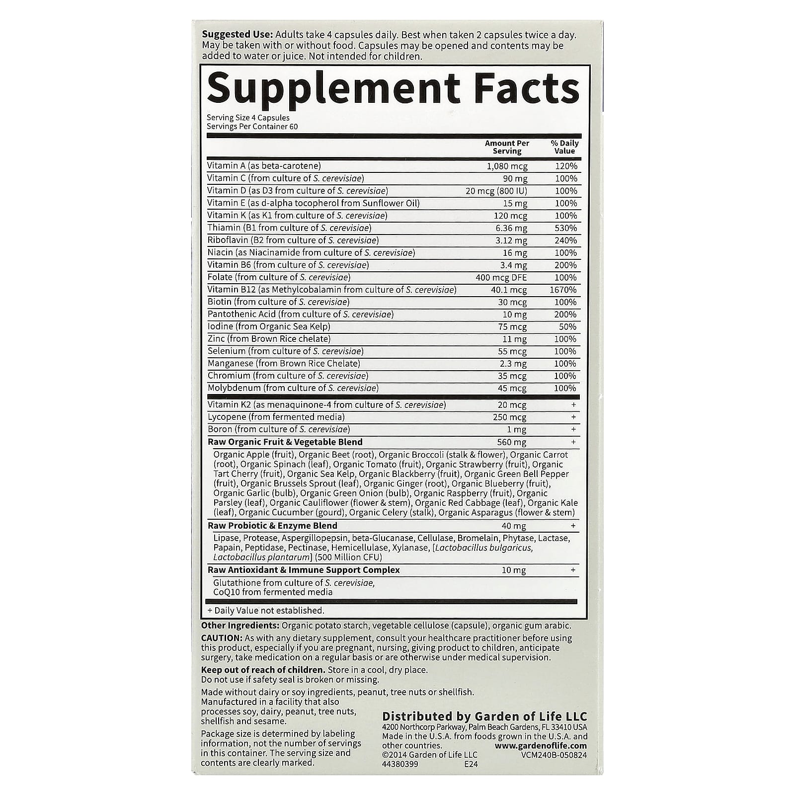 Garden of Life Vitamin Code Whole Food Multi for Men, 240 Capsules - Image 2