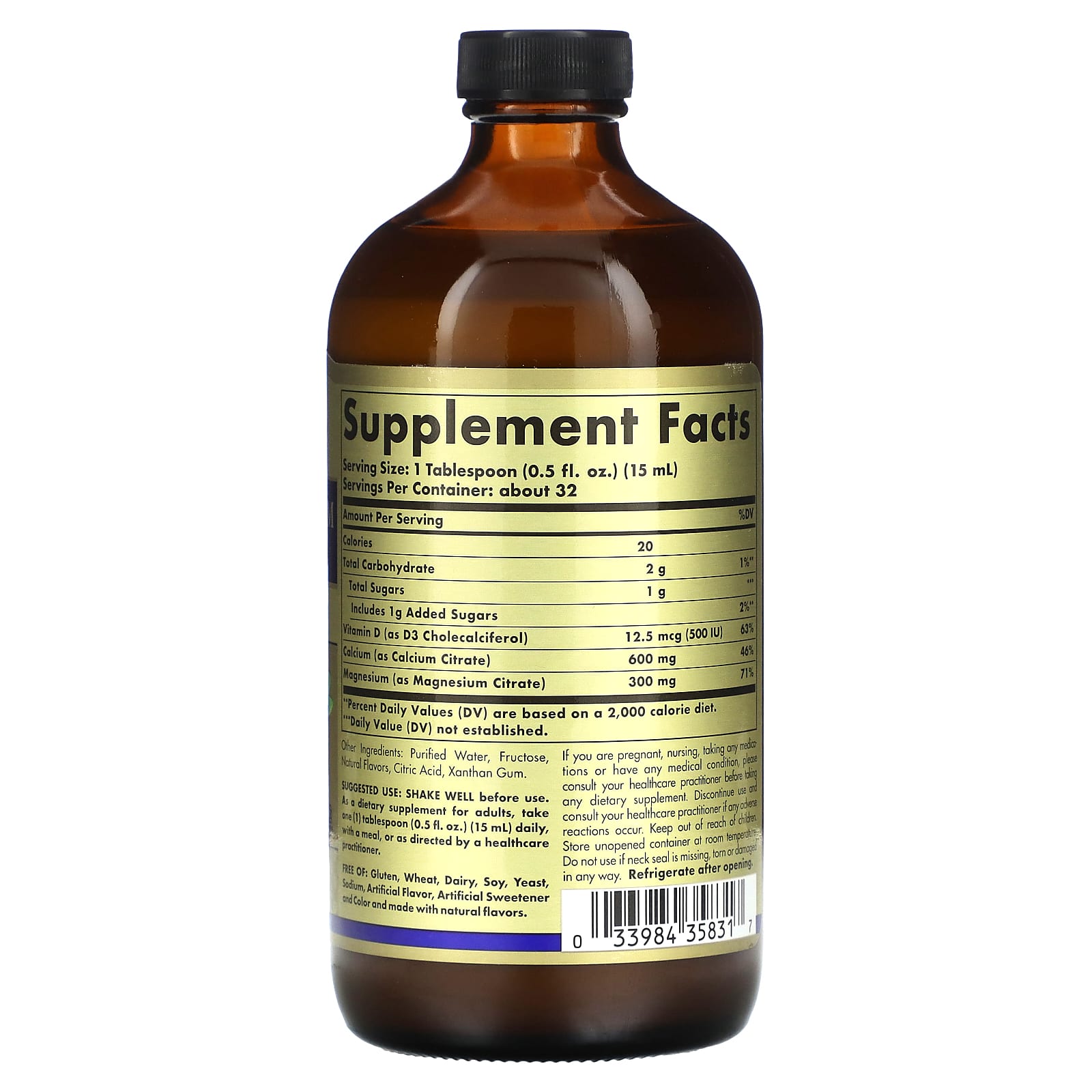 Solgar, Calcium Magnesium Citrate Liquid with Vitamin D3, Blueberry, 16 fl oz (473 ml) - Image 2