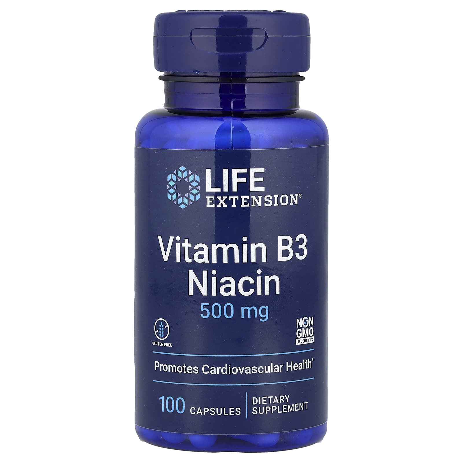 Life Extension, Vitamin B3 Niacin, 500 mg, 100 Capsules - Image 1