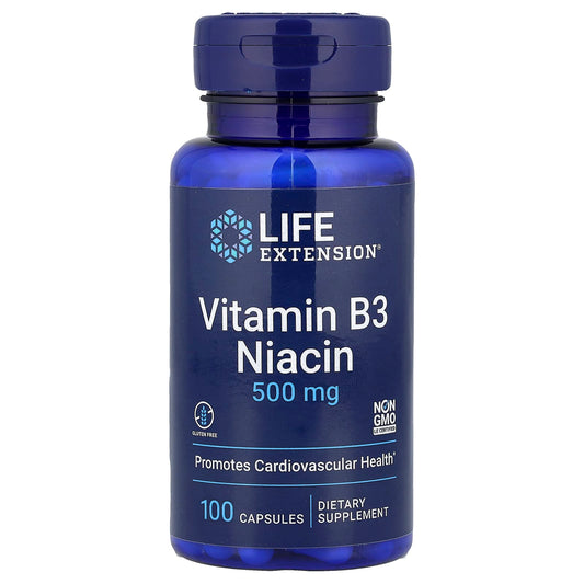 Life Extension, Vitamin B3 Niacin, 500 mg, 100 Capsules - Image 1