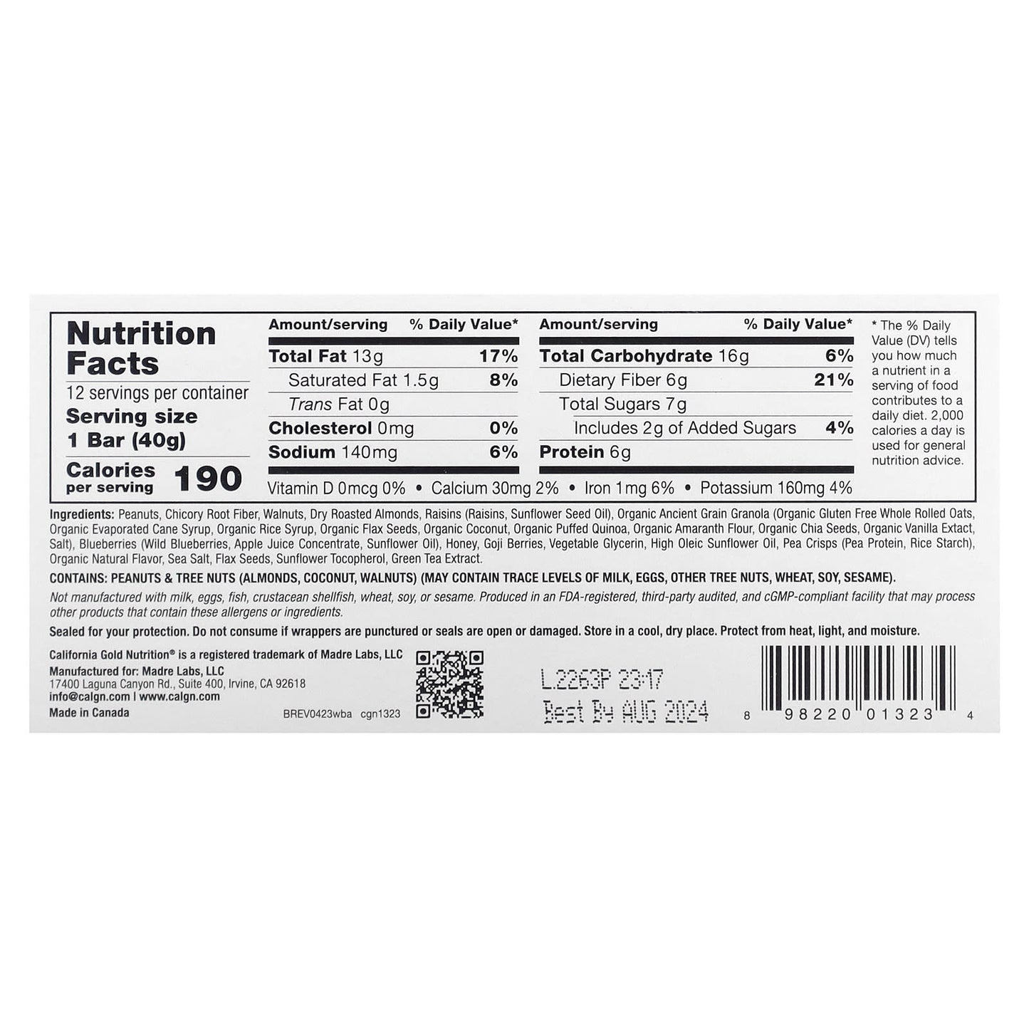 Wild Blueberry & Almond Chewy Granola Bars by California Gold Nutrition - Image 2