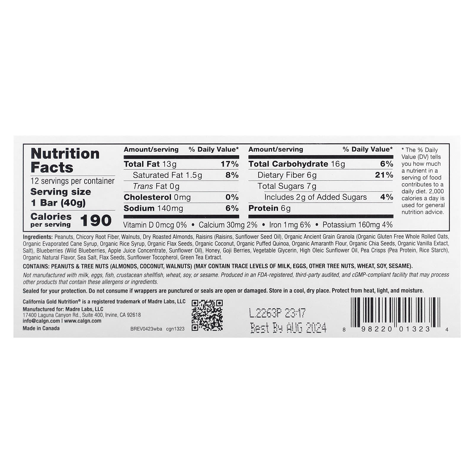 Wild Blueberry & Almond Chewy Granola Bars by California Gold Nutrition - Image 2