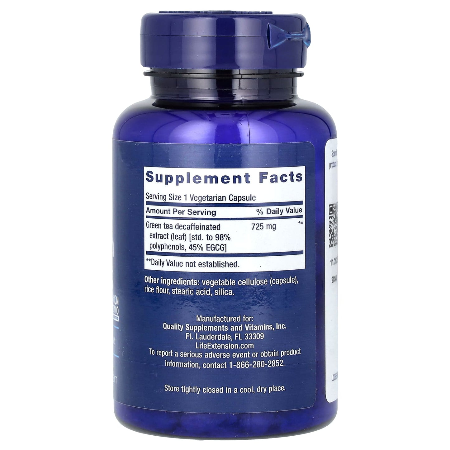 Life Extension, Mega Green Tea Extract, Decaffeinated, 100 Vegetarian Capsules (725 mg per Capsule)