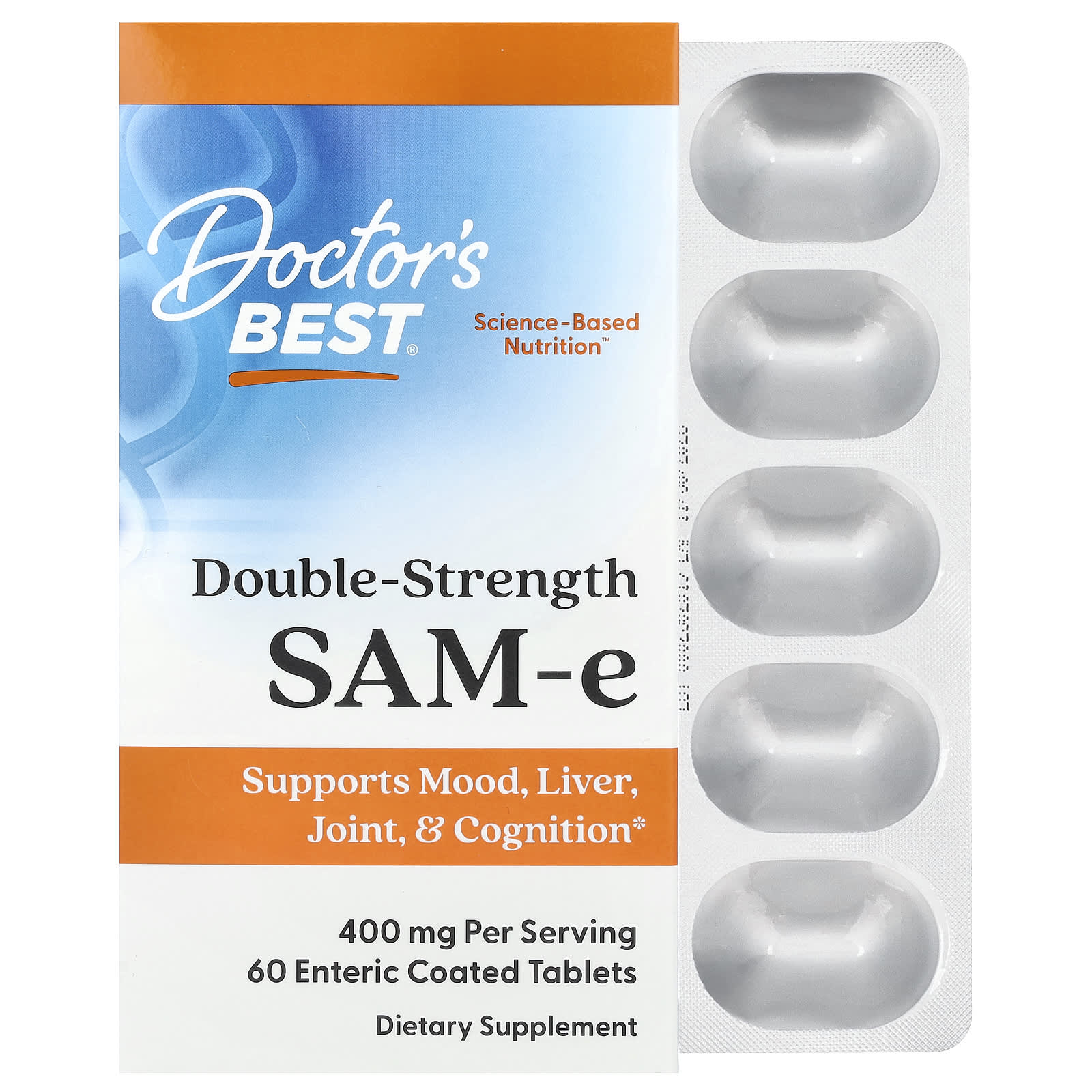 Doctor's Best Double Strength SAM-e 400mg for Mood, Joint, & Liver Health - Image 1