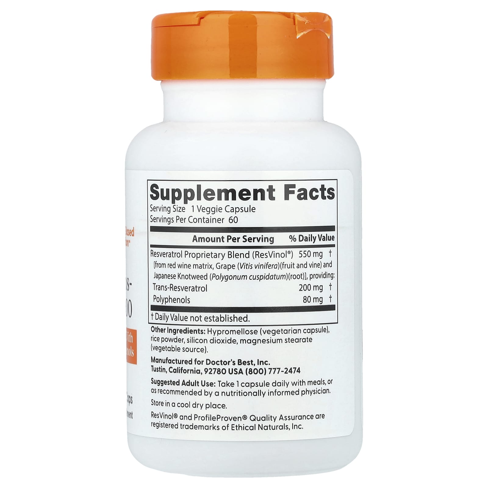 Doctor's Best Trans-Resveratrol 200 - 60 Veggie Caps for Healthy Aging - Image 2