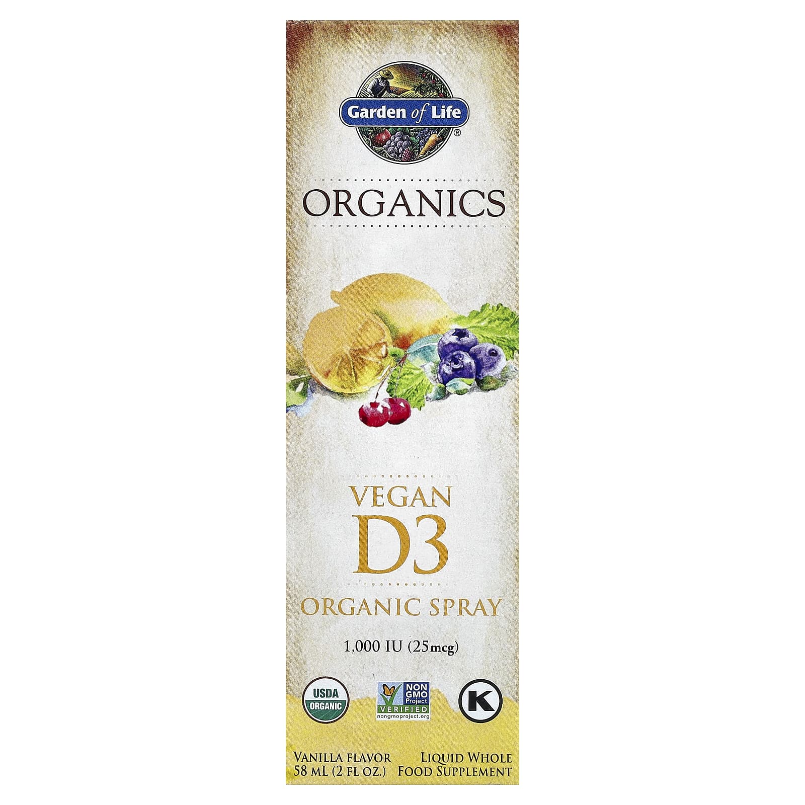 Vegan Vitamin D3 Spray by Garden of Life - USDA Organic, 1,000 IU (25 mcg) - Image 1
