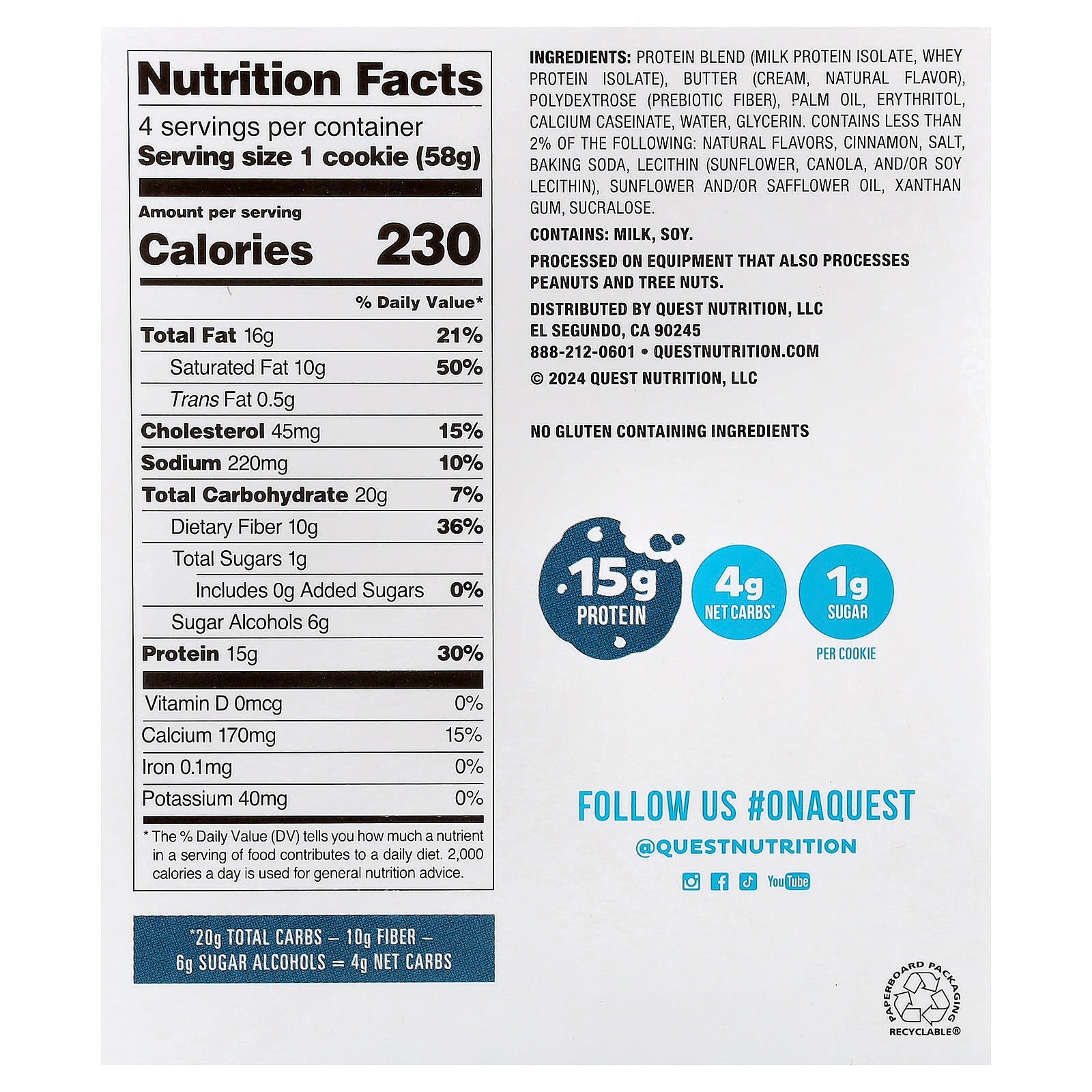 Quest Nutrition, Protein Cookie, Snickerdoodle, 4 Cookies, 2.04 oz (58 g) Each - Image 2