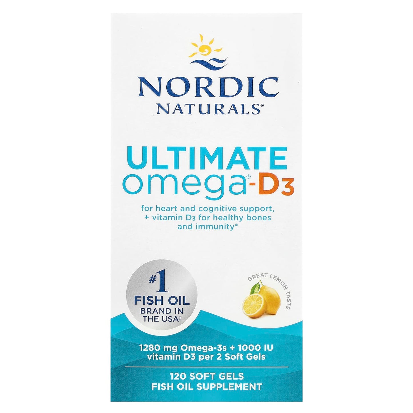 Nordic Naturals, Ultimate Omega®-D3, Lemon, 120 Soft Gels - Image 1