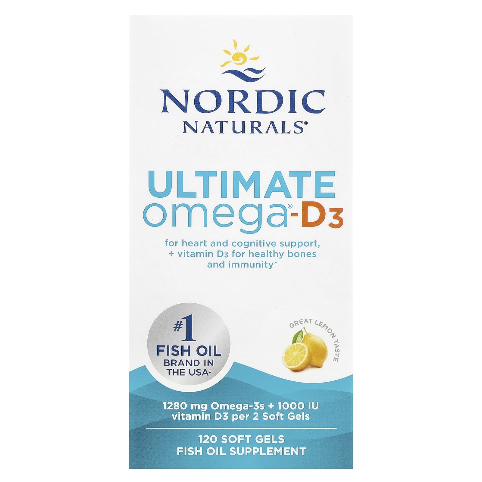 Nordic Naturals, Ultimate Omega®-D3, Lemon, 120 Soft Gels - Image 1
