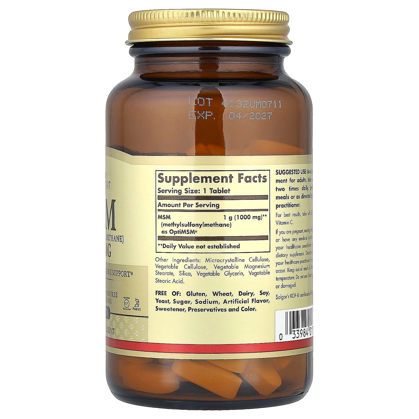 Solgar, MSM (Methylsulfonylmethane), 1,000 mg, 120 Tablets - Image 2