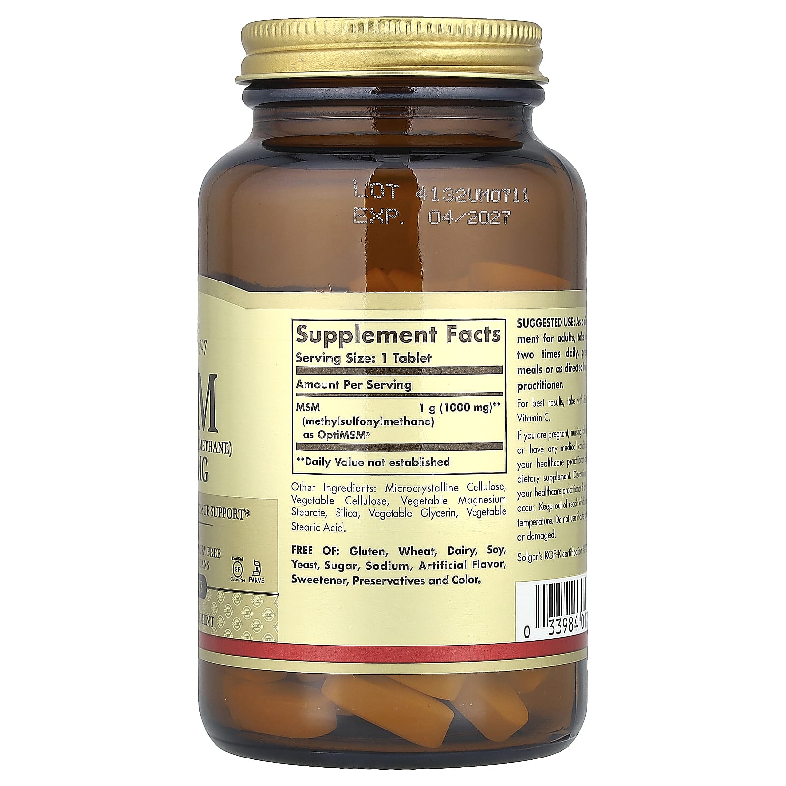 Solgar, MSM (Methylsulfonylmethane), 1,000 mg, 120 Tablets - Image 2