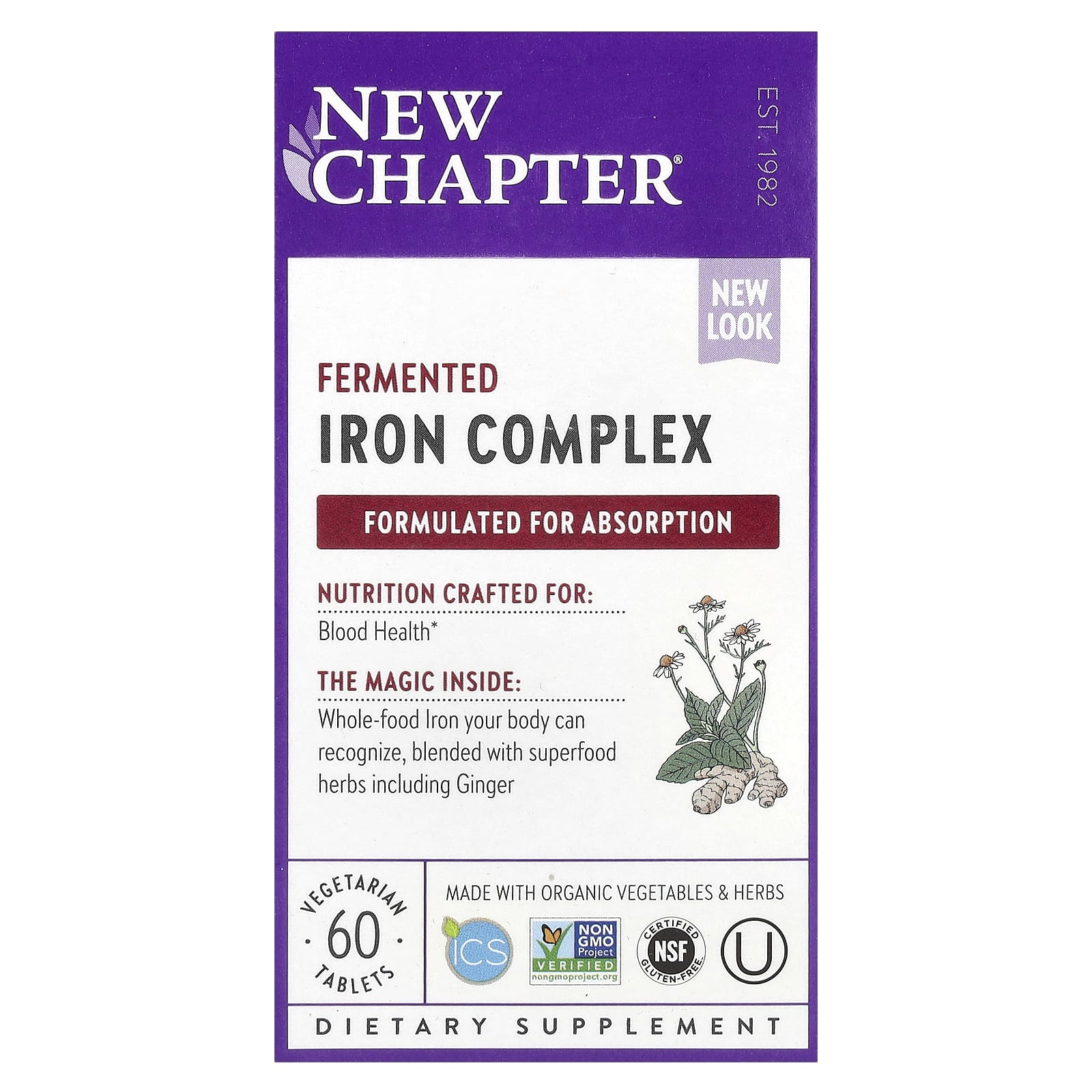 New Chapter, Fermented Iron Complex, 60 Vegetarian Tablets - Image 1