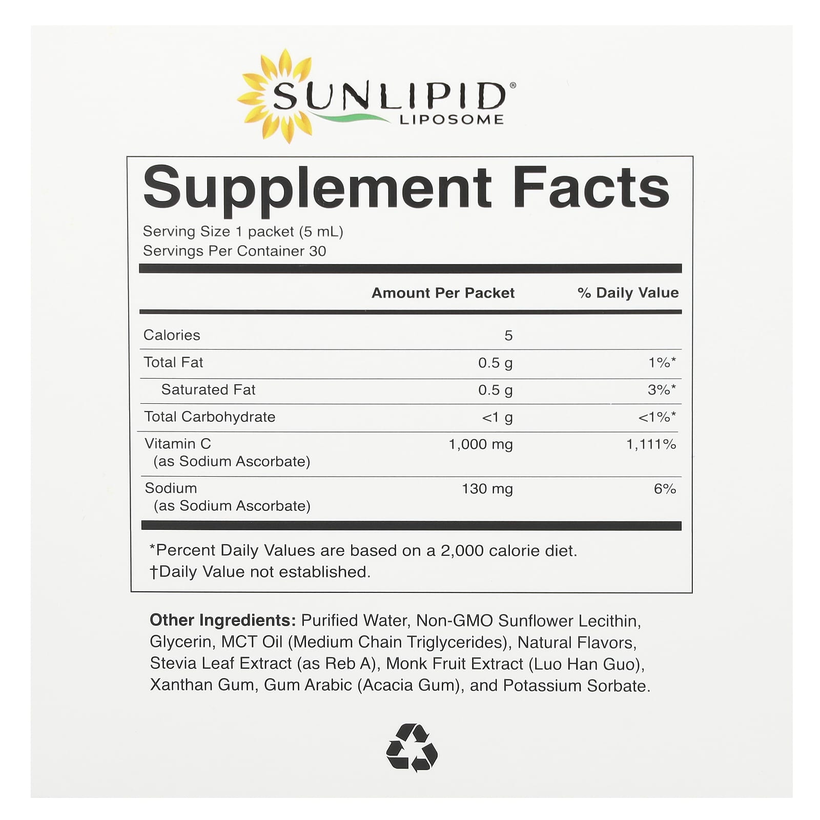 Sunlipid, Liposomal Vitamin C with MCT Oil, 30 Packets, 0.17 fl oz (5 ml) Each - Image 2