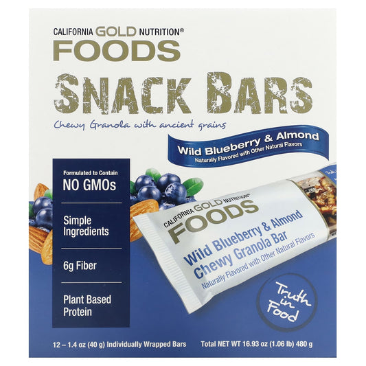 Wild Blueberry & Almond Chewy Granola Bars by California Gold Nutrition - Image 1