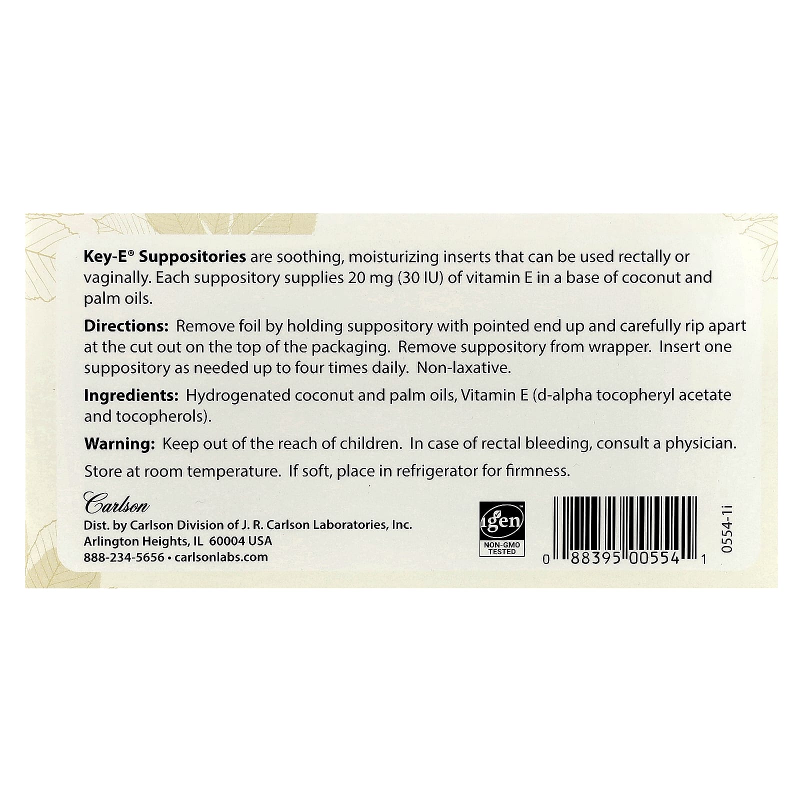 Carlson Vitamin E Soothing Suppositories, 24 Non-GMO Inserts - Image 2