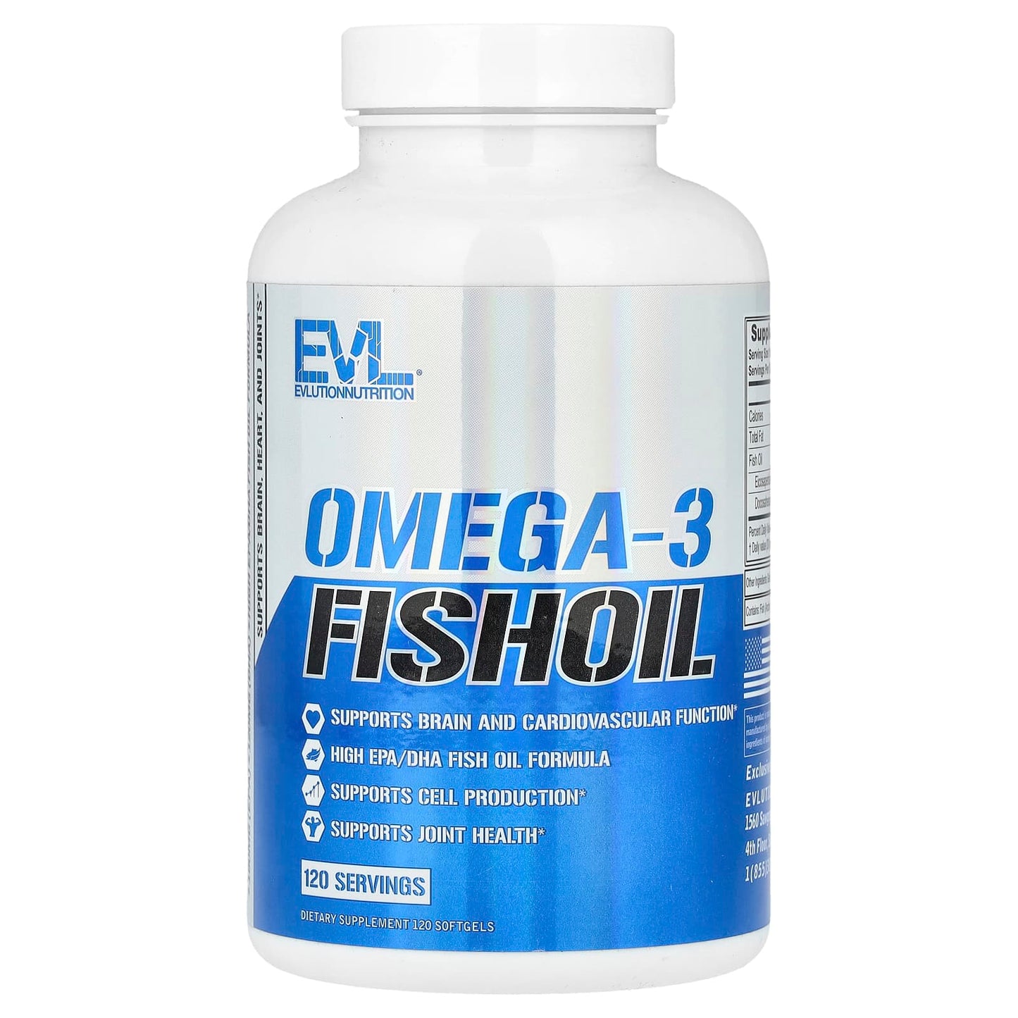 EVLution Nutrition Omega-3 Fish Oil 1,000 mg per 120 Softgels - Image 1