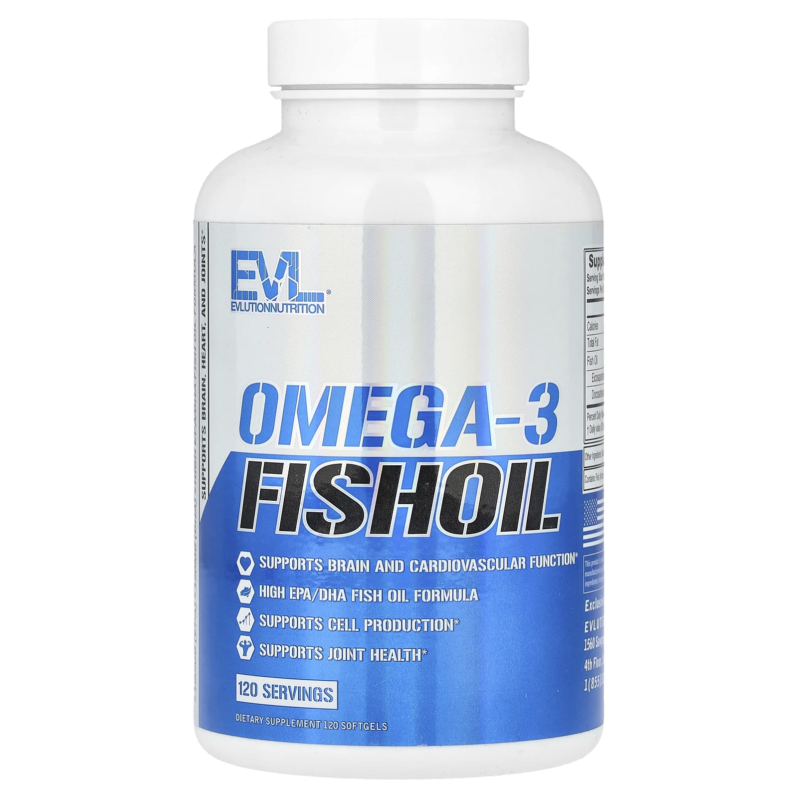 EVLution Nutrition Omega-3 Fish Oil 1,000 mg per 120 Softgels - Image 1