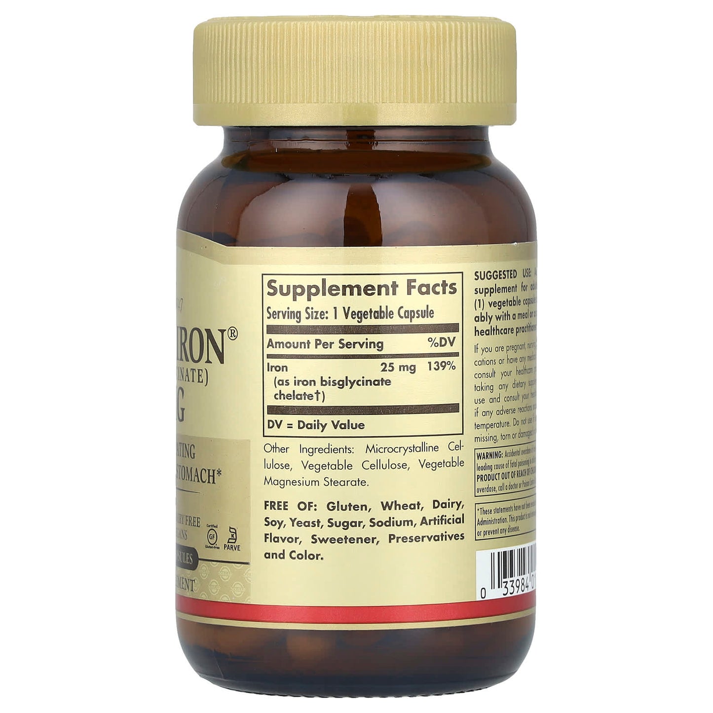 Solgar, Gentle Iron®, 25 mg, 90 Vegetable Capsules - Image 2