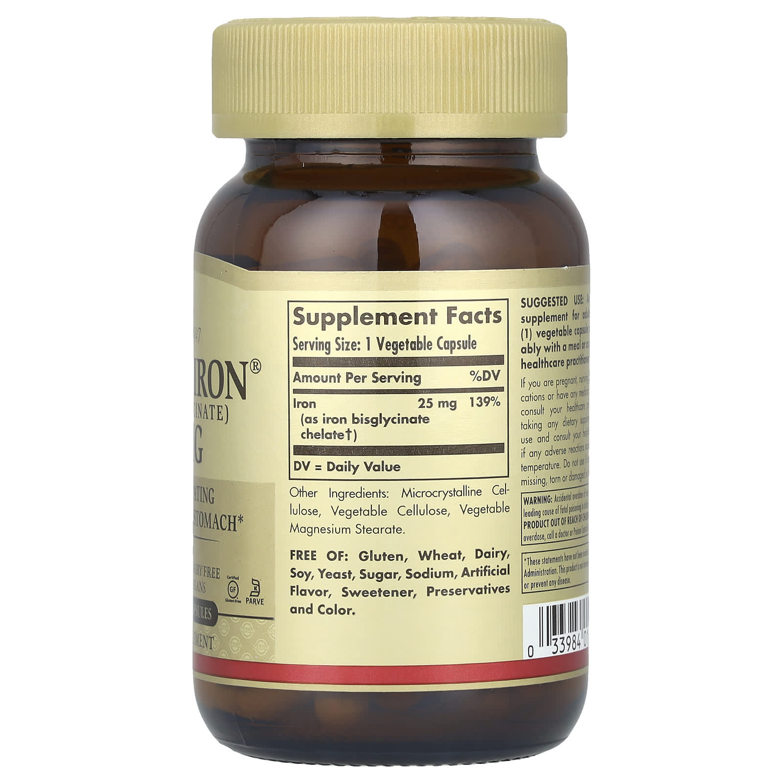 Solgar, Gentle Iron®, 25 mg, 90 Vegetable Capsules - Image 2