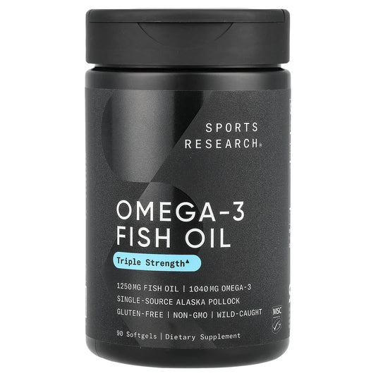 Sports Research, Omega-3 Fish Oil, Triple Strength, 90 Softgels - Image 1
