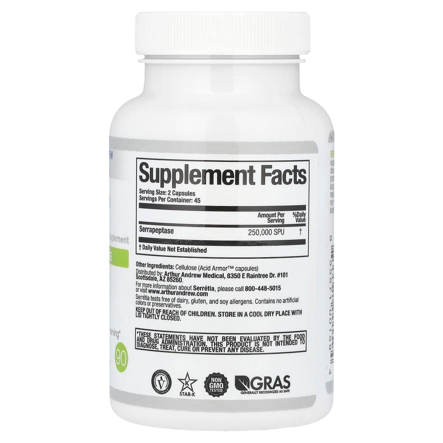 Arthur Andrew Medical Serretia Pure Serrapeptase 90 Capsules - Image 2