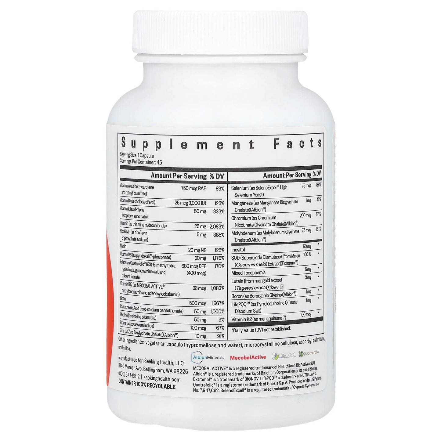 Seeking Health, Multivitamin One, 45 Vegetarian Capsules - Image 2