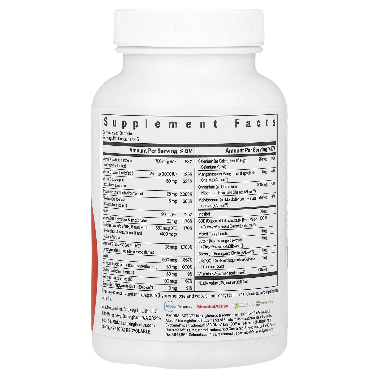 Seeking Health, Multivitamin One, 45 Vegetarian Capsules - Image 2