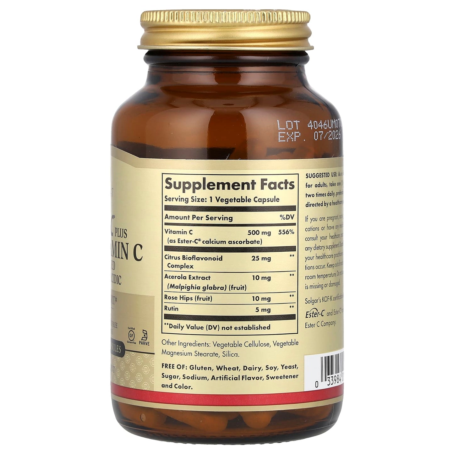 Solgar, Ester-C Plus®, Vitamin C, 500 mg, 100 Vegetable Capsules - Image 2