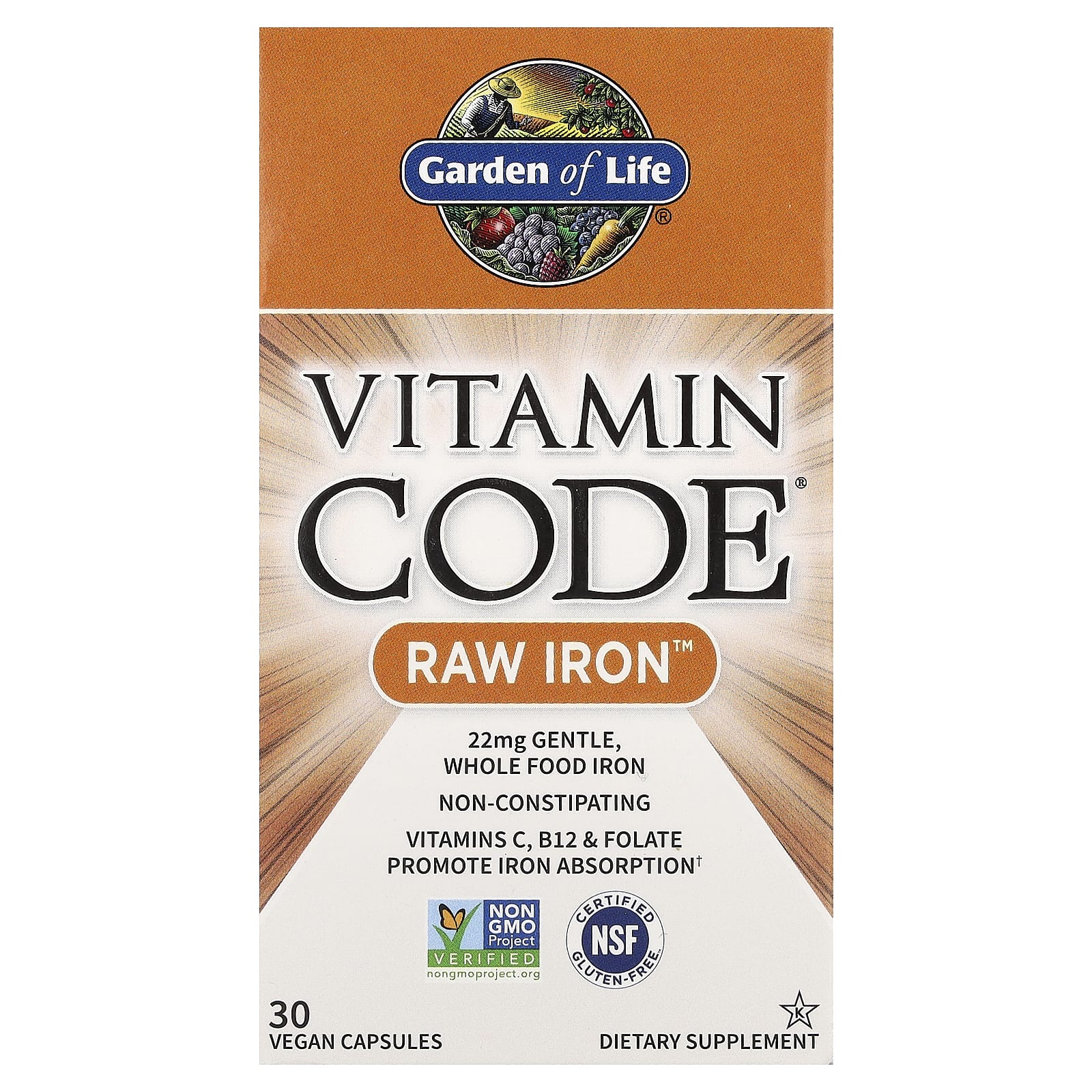 Garden of Life RAW Iron Vitamin Code 30 Vegan Capsules - Image 1