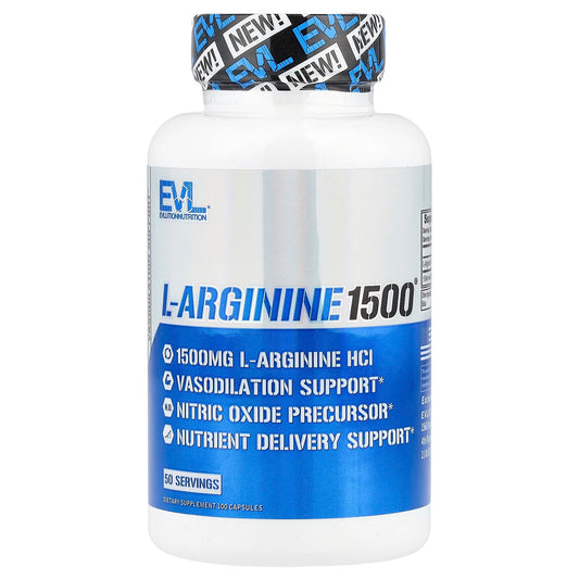 EVLution Nutrition L-Arginine 1500 Nitric Oxide Booster 100 Capsules - Image 1