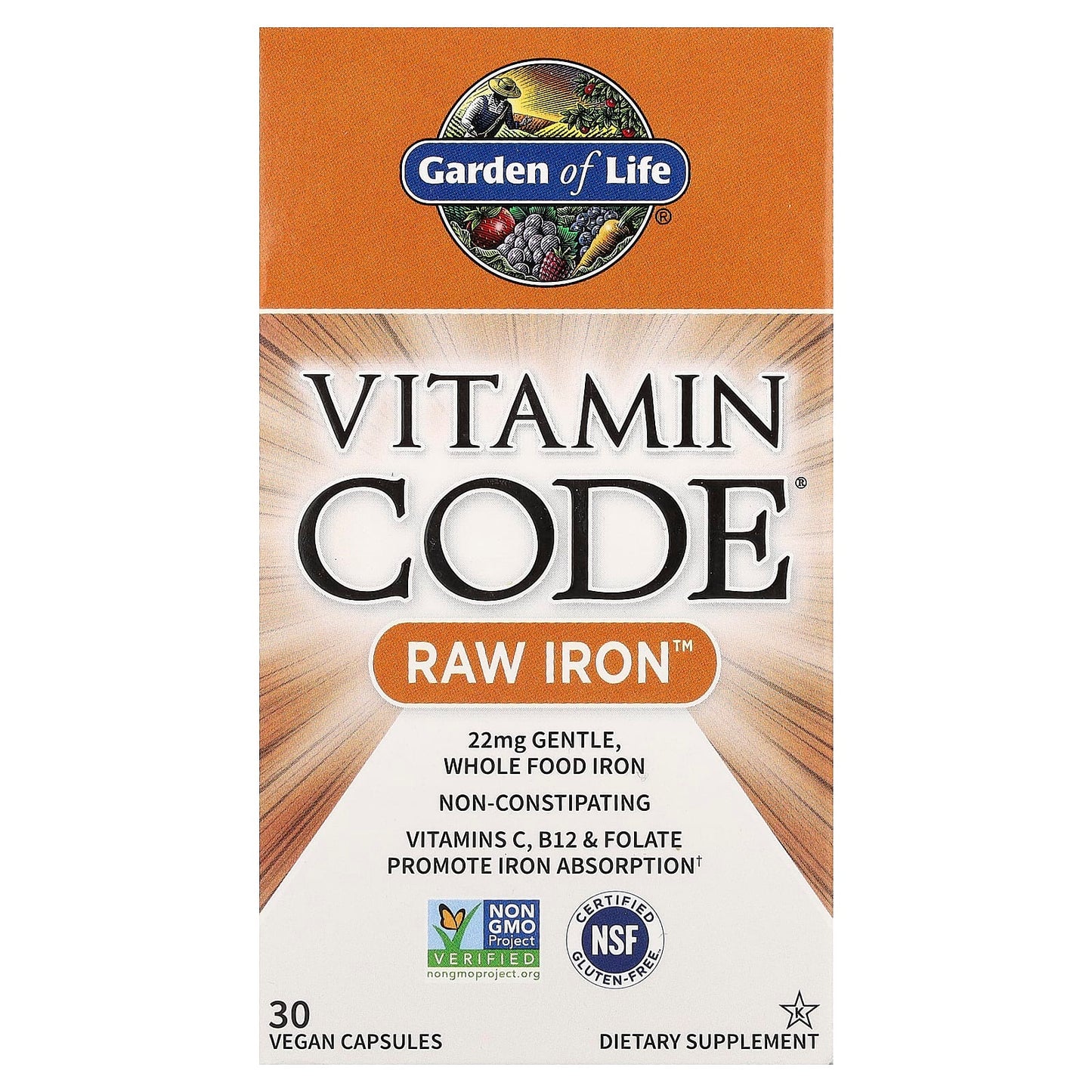 Garden of Life RAW Iron Vitamin Code 30 Vegan Capsules - Image 1