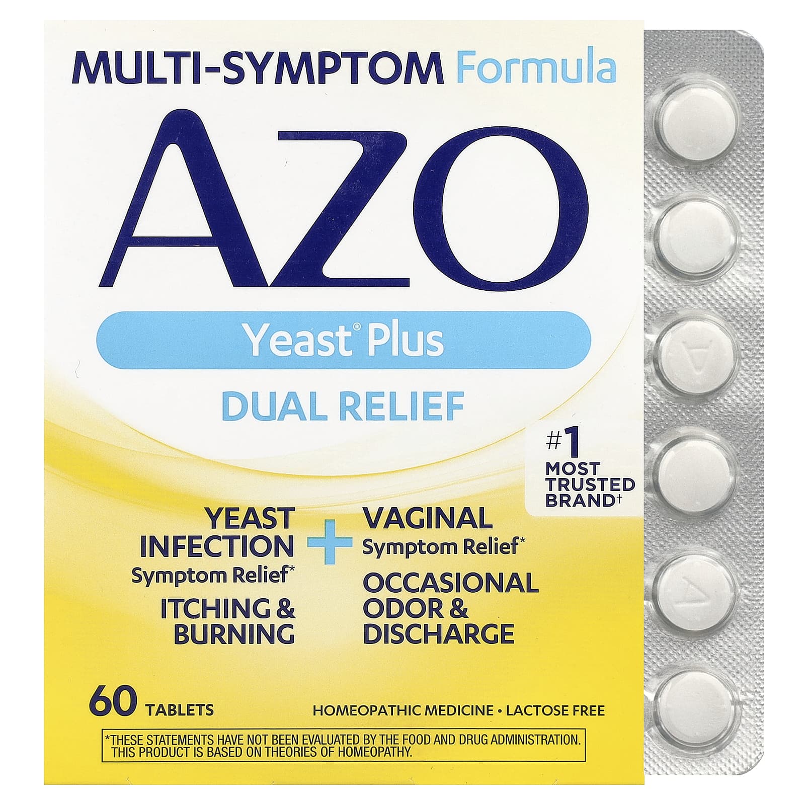 Azo Yeast Plus, 60 Tablets for Vaginal Yeast Infection Relief - Image 1