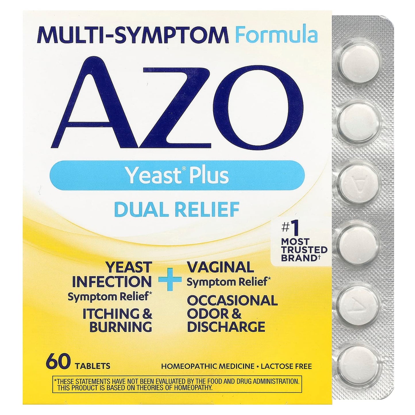 Azo Yeast Plus, 60 Tablets for Vaginal Yeast Infection Relief - Image 1