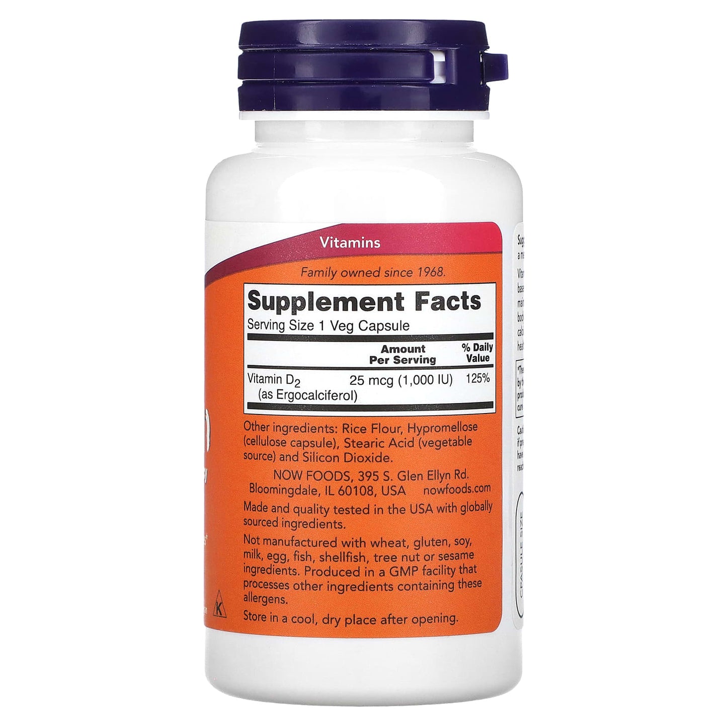 NOW Foods, Vegetarian Dry Vitamin D, 1,000 IU, 120 Veg Capsules - Image 2