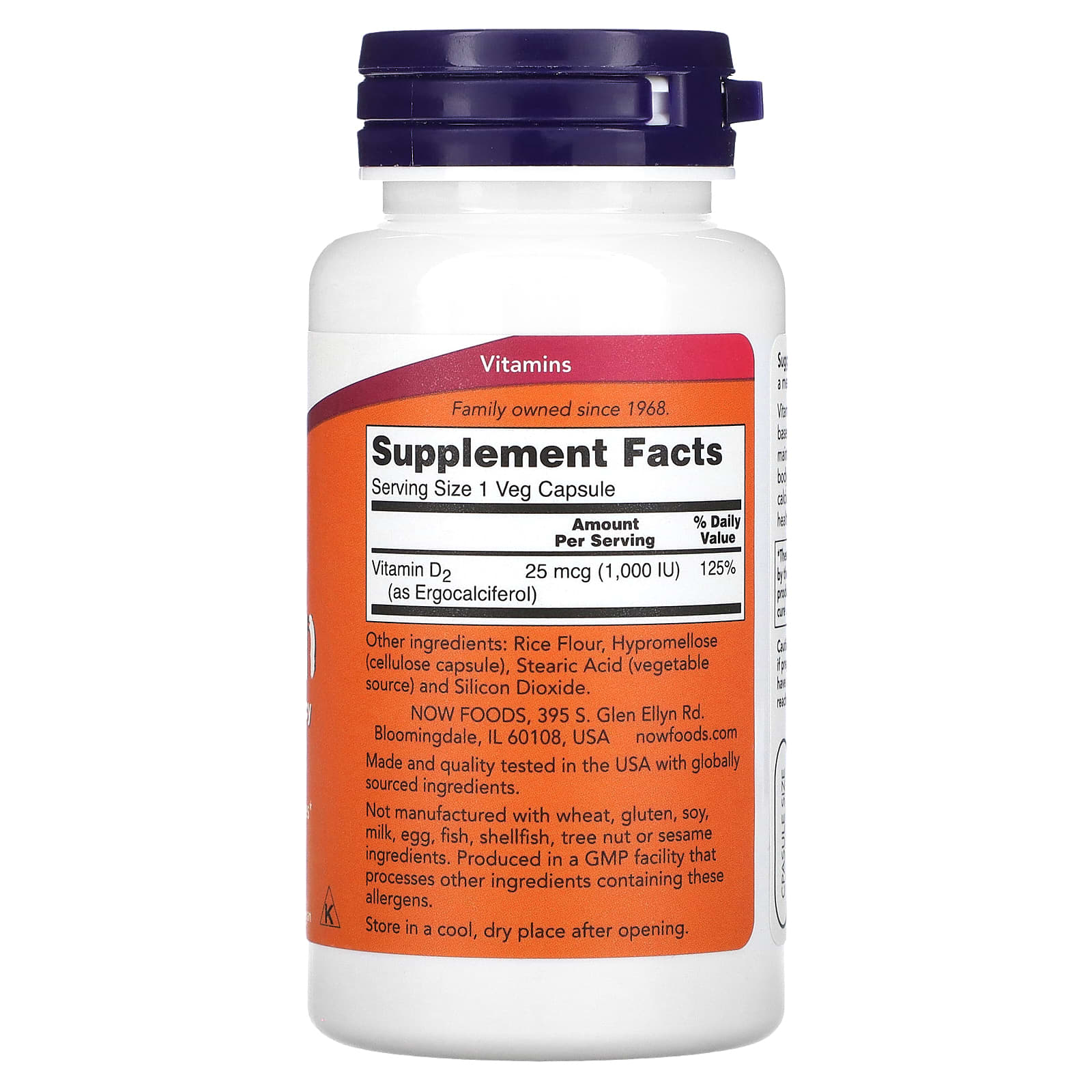 NOW Foods, Vegetarian Dry Vitamin D, 1,000 IU, 120 Veg Capsules - Image 2