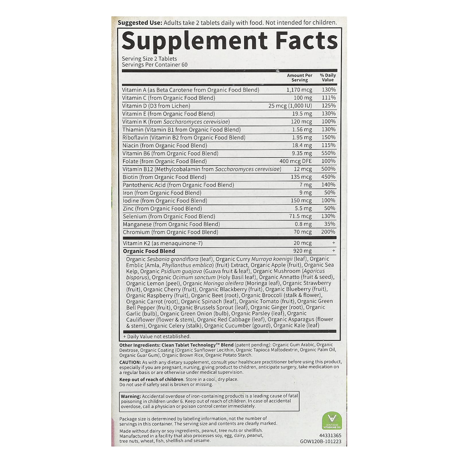 Garden of Life Women's Organic Vegan Multivitamin, 120 Tablets - Image 2