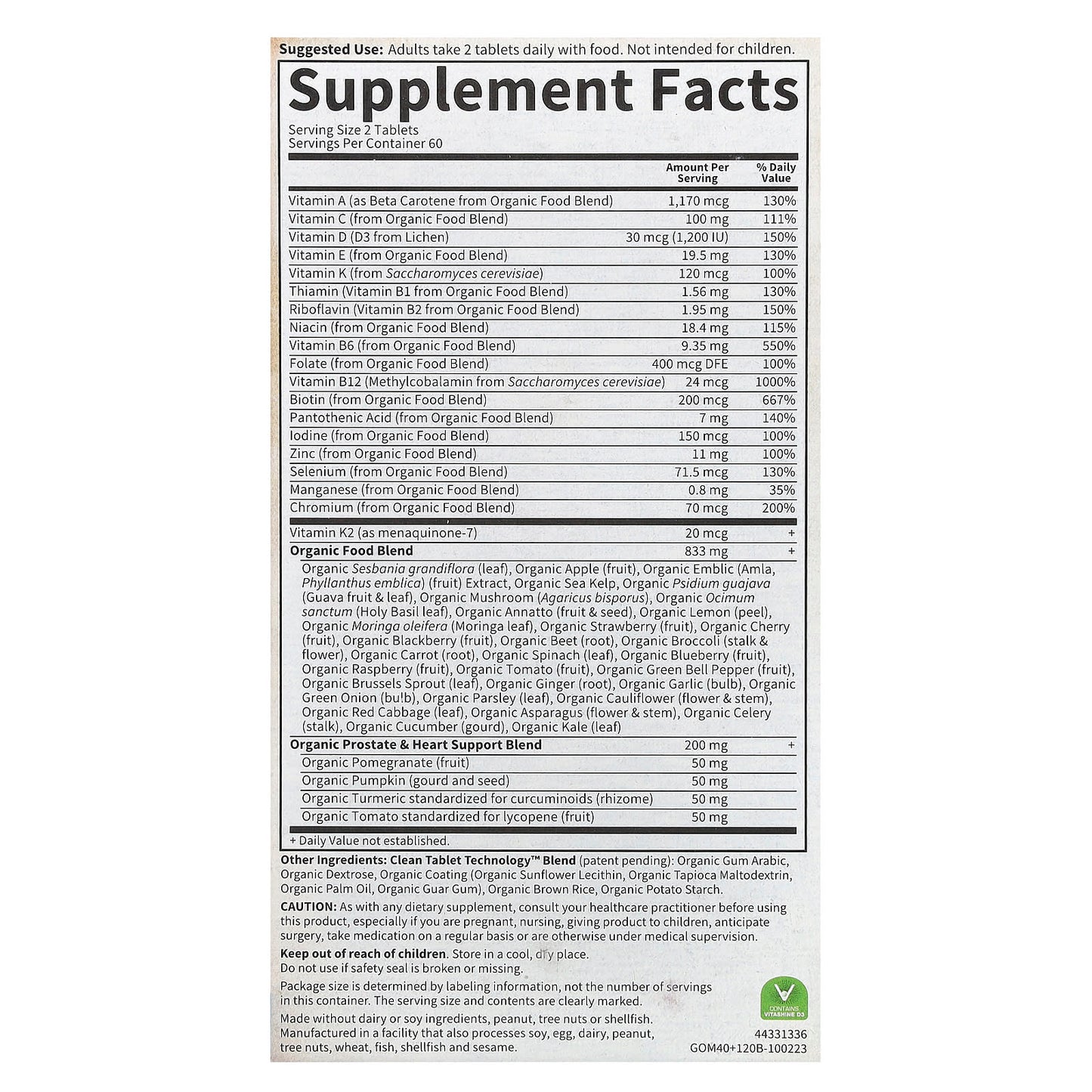 Garden of Life USDA Organic Men's Multi 40+ Tablets - Image 2