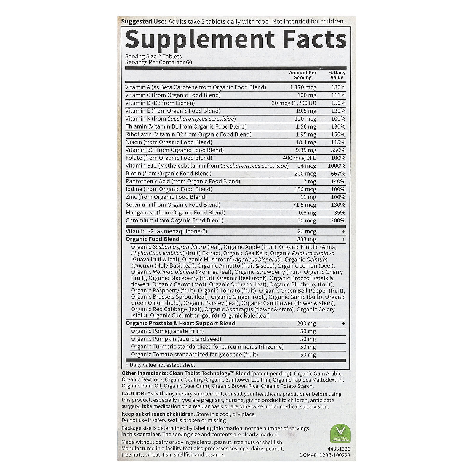 Garden of Life USDA Organic Men's Multi 40+ Tablets - Image 2