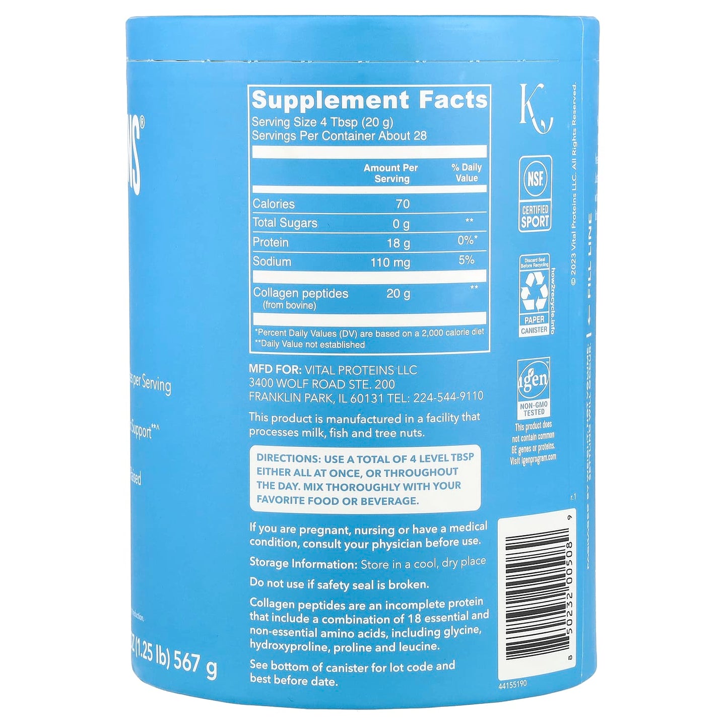 Vital Proteins, Collagen Peptides, Unflavored, 20 oz (567 g) - Image 2