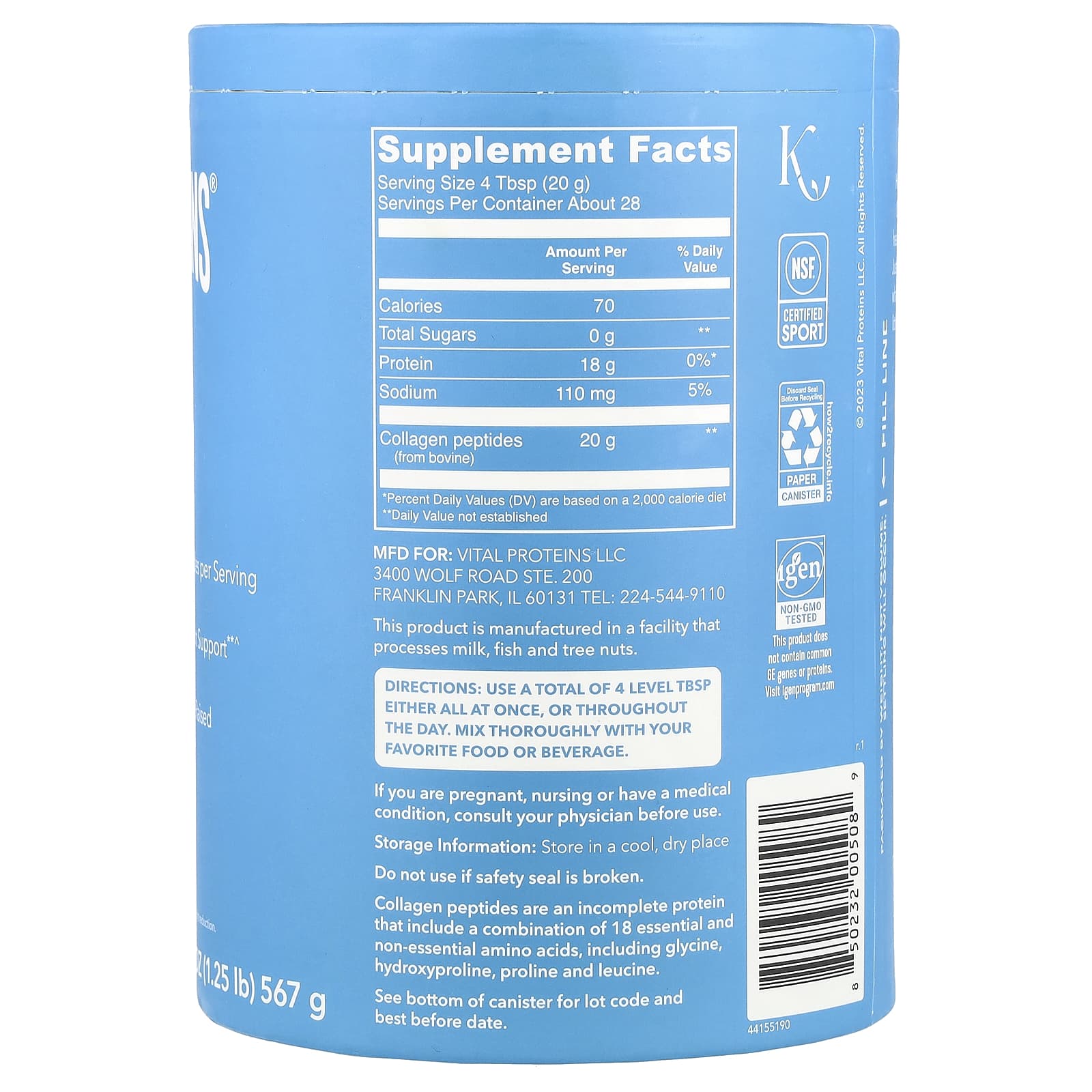 Vital Proteins, Collagen Peptides, Unflavored, 20 oz (567 g) - Image 2