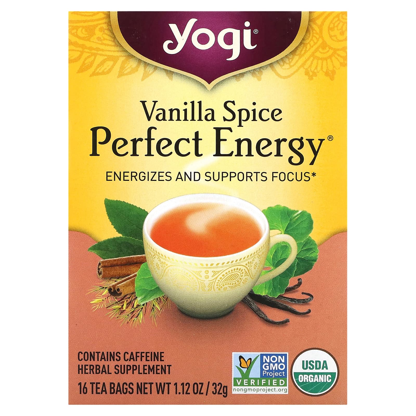 Yogi Tea, Perfect Energy, Vanilla Spice, 16 Tea Bags, 1.12 oz (32 g) - Image 1