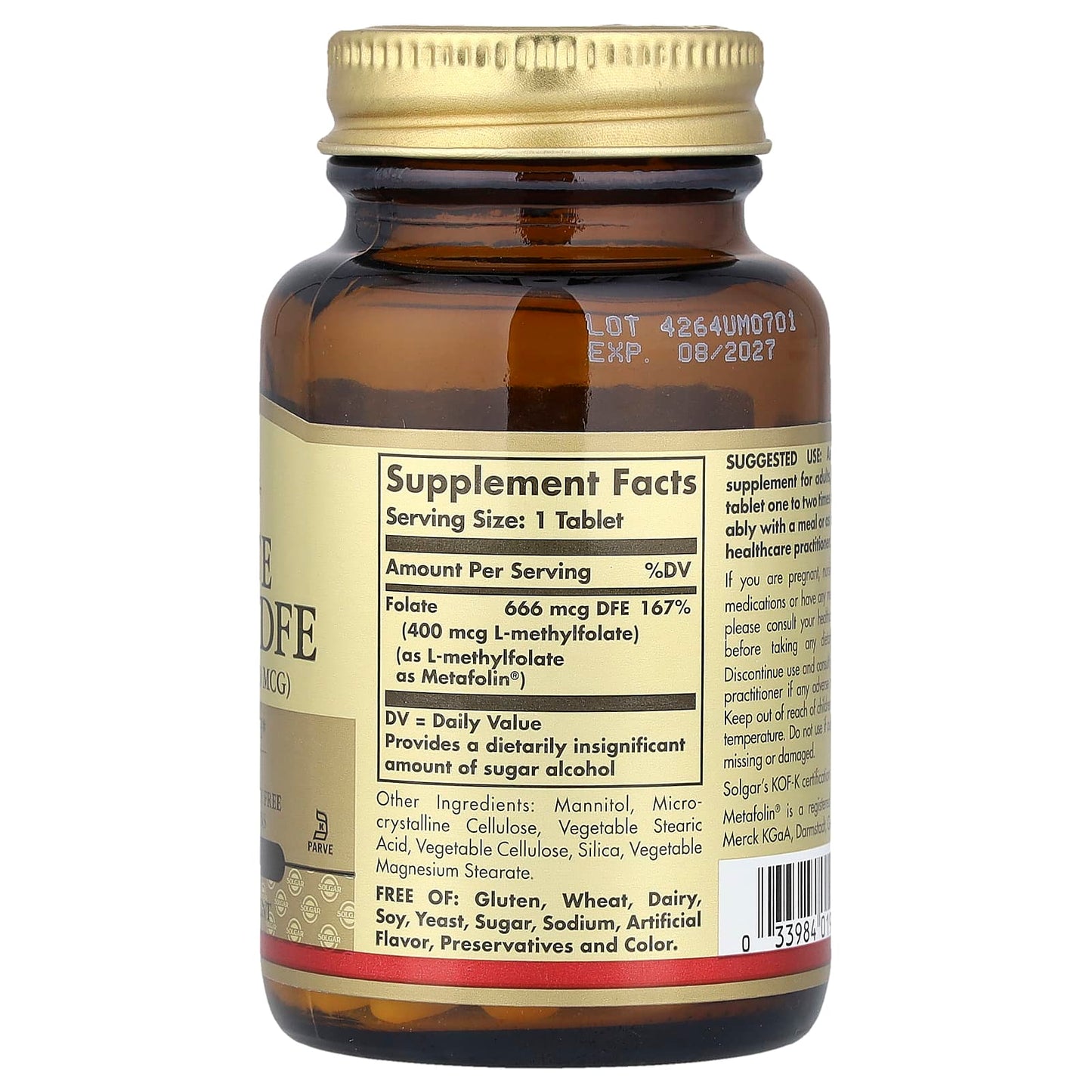 Solgar, Folate, 666 mcg DFE, 100 Tablets - Image 2
