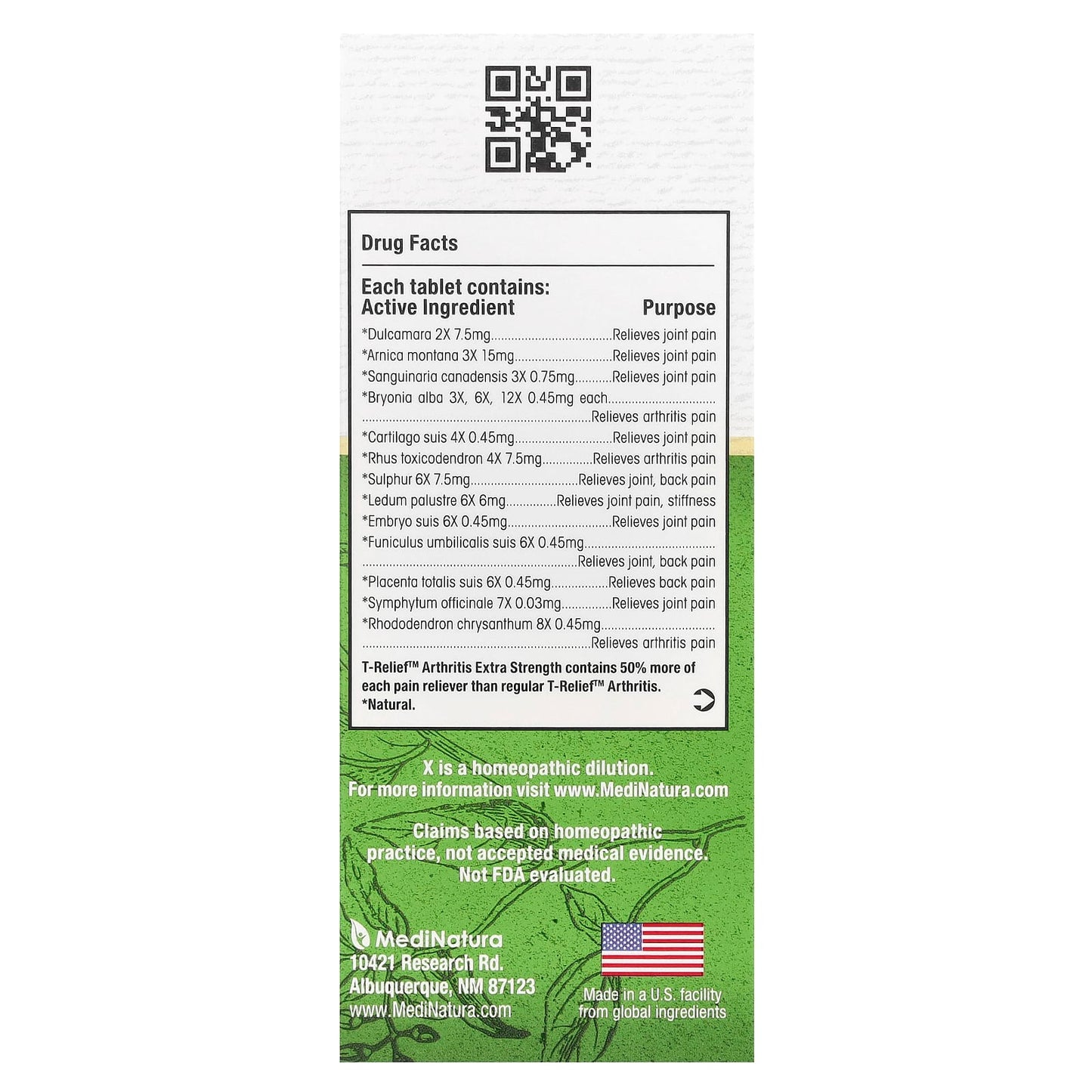 MediNatura, T-Relief™, Arnica +12, Arthritis Pain Relief, Extra Strength, 100 Tablets - Image 2