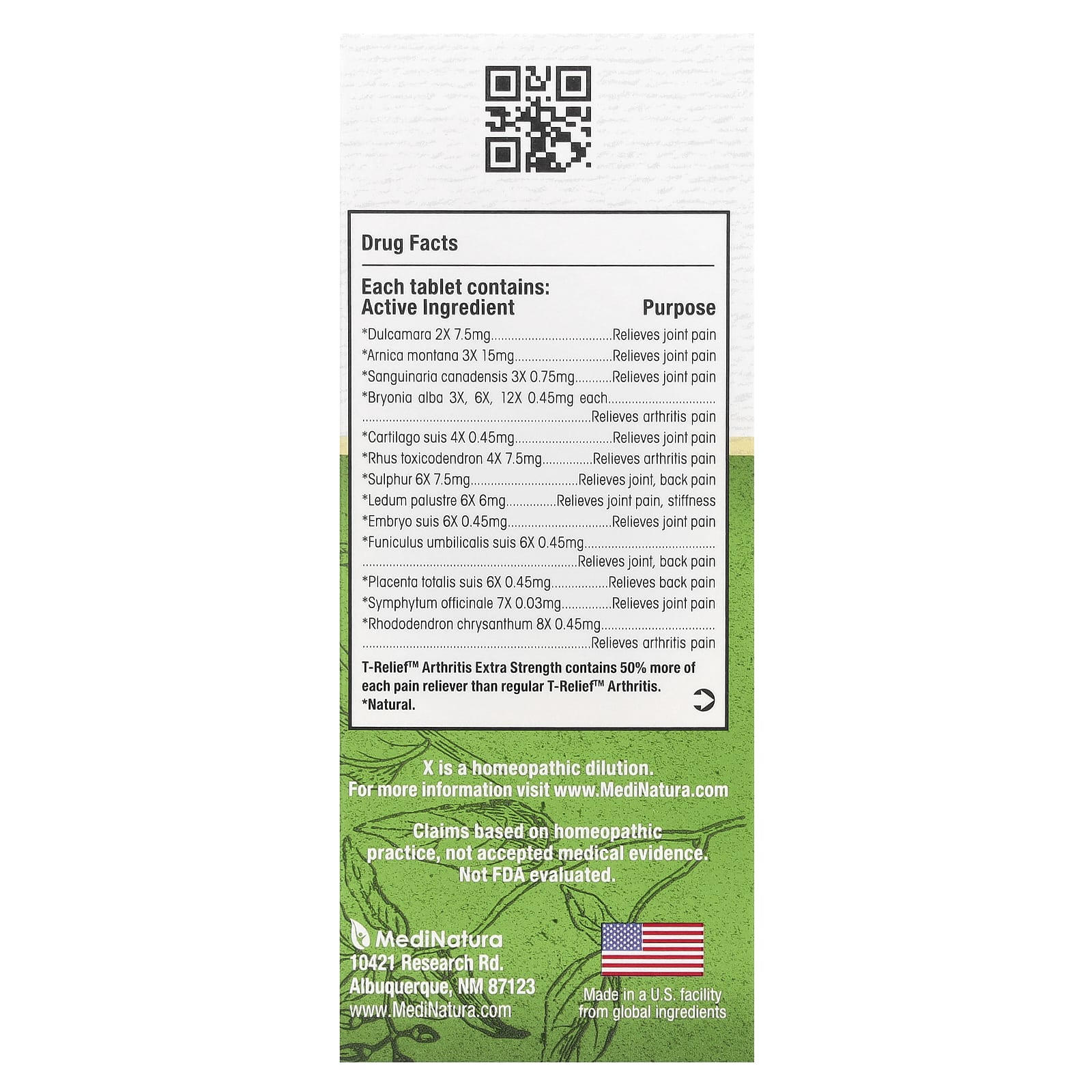 MediNatura, T-Relief™, Arnica +12, Arthritis Pain Relief, Extra Strength, 100 Tablets - Image 2
