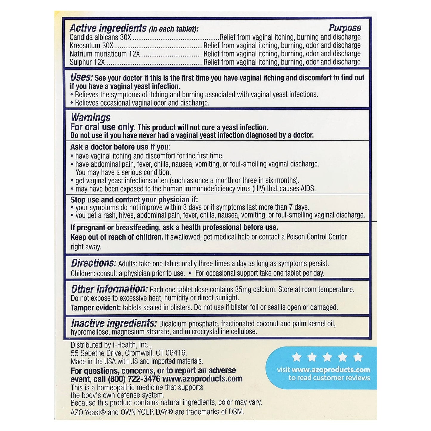 Azo Yeast Plus, 60 Tablets for Vaginal Yeast Infection Relief - Image 2