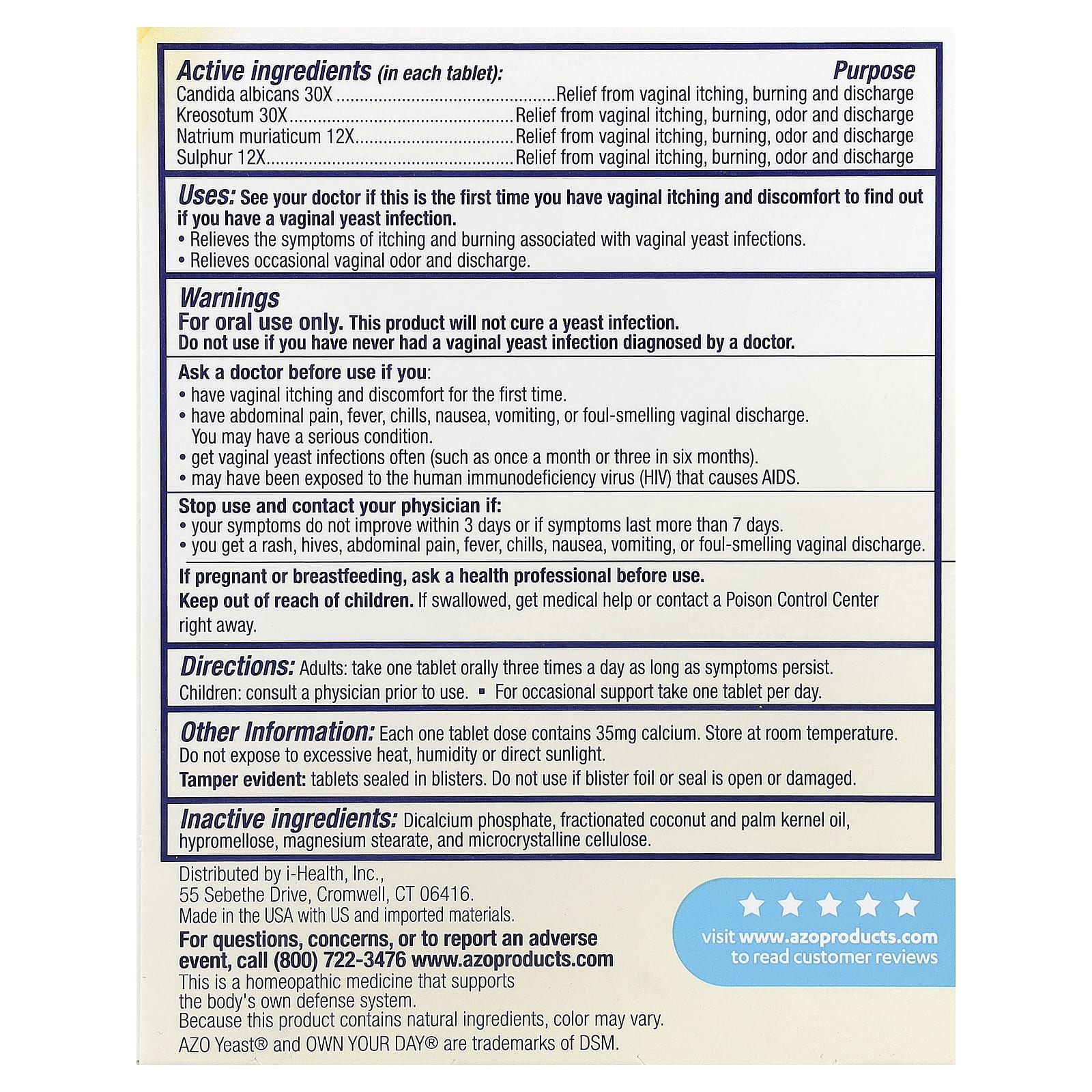 Azo Yeast Plus, 60 Tablets for Vaginal Yeast Infection Relief - Image 2