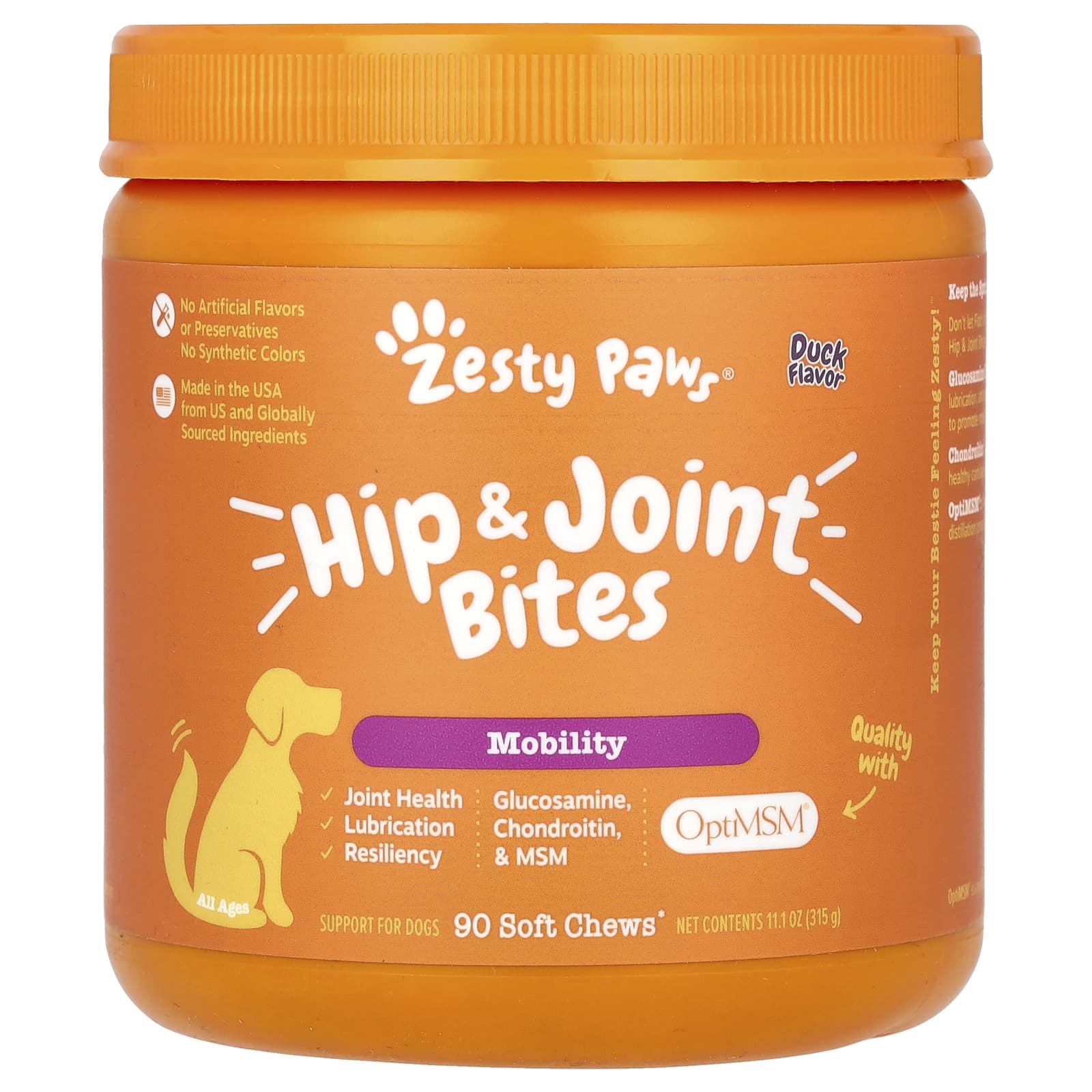 Zesty Paws, Hip & Joint Bites, For Dogs, All Ages, Duck, 90 Soft Chews, 11.1 oz (315 g) - Image 1