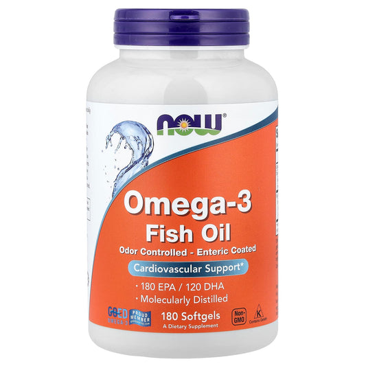 NOW Foods, Omega-3 Fish Oil, 180 Softgels - Image 1