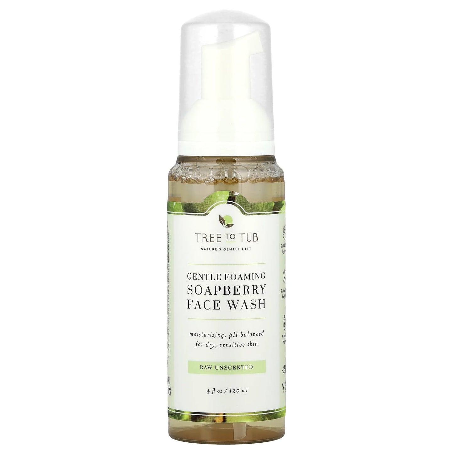 Tree To Tub, Soapberry Gentle Foaming Face Wash, For Dry, Sensitive Skin, Raw Unscented, 4 fl oz (120 ml) - Image 1