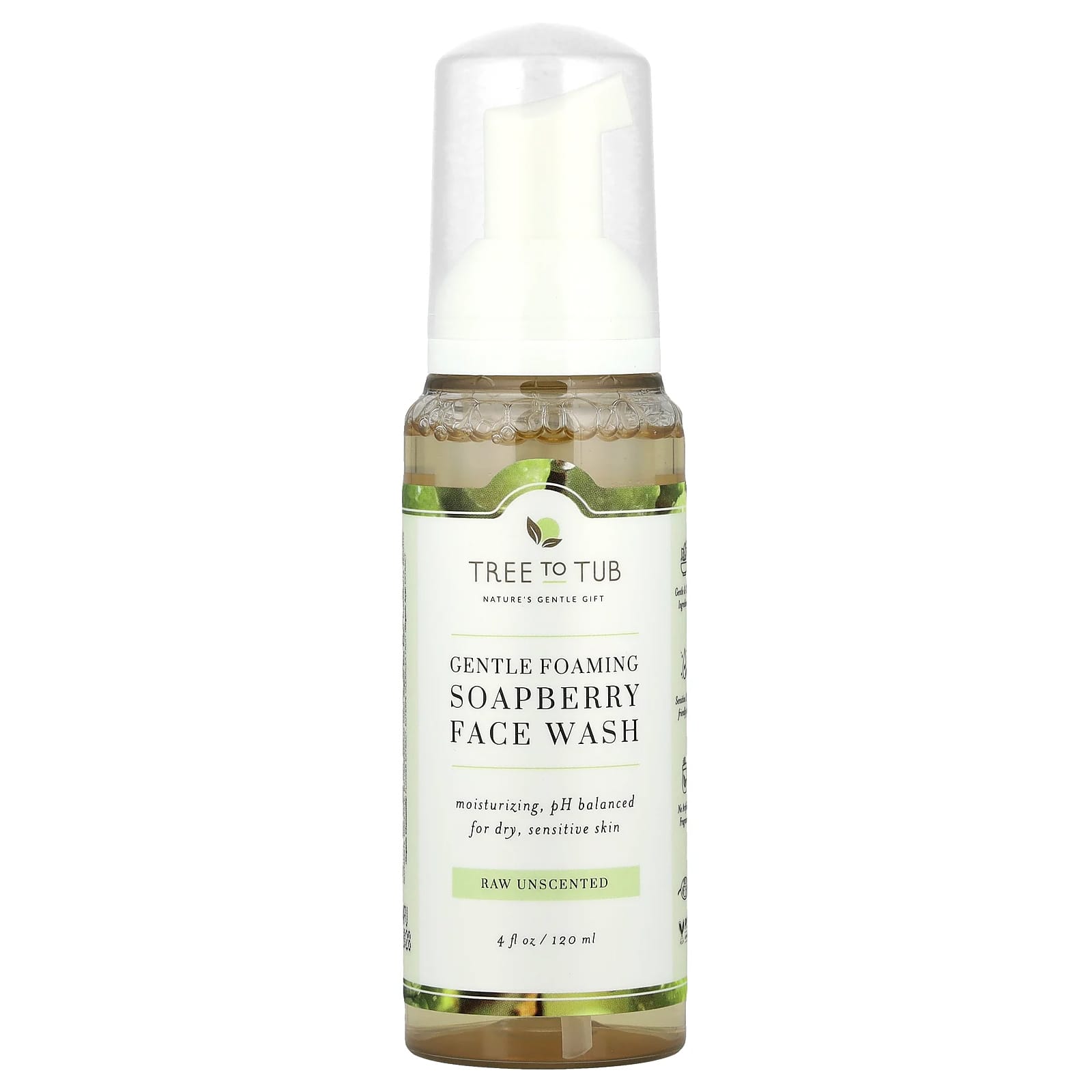 Tree To Tub, Soapberry Gentle Foaming Face Wash, For Dry, Sensitive Skin, Raw Unscented, 4 fl oz (120 ml) - Image 1